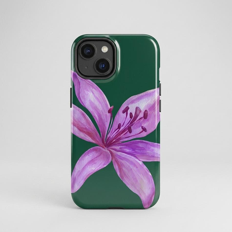 MagSafe Dual-Layer iPhone Case, Tiger Lily Floral, Purple & Green, Shockproof Protective Cover, Matte/Glossy