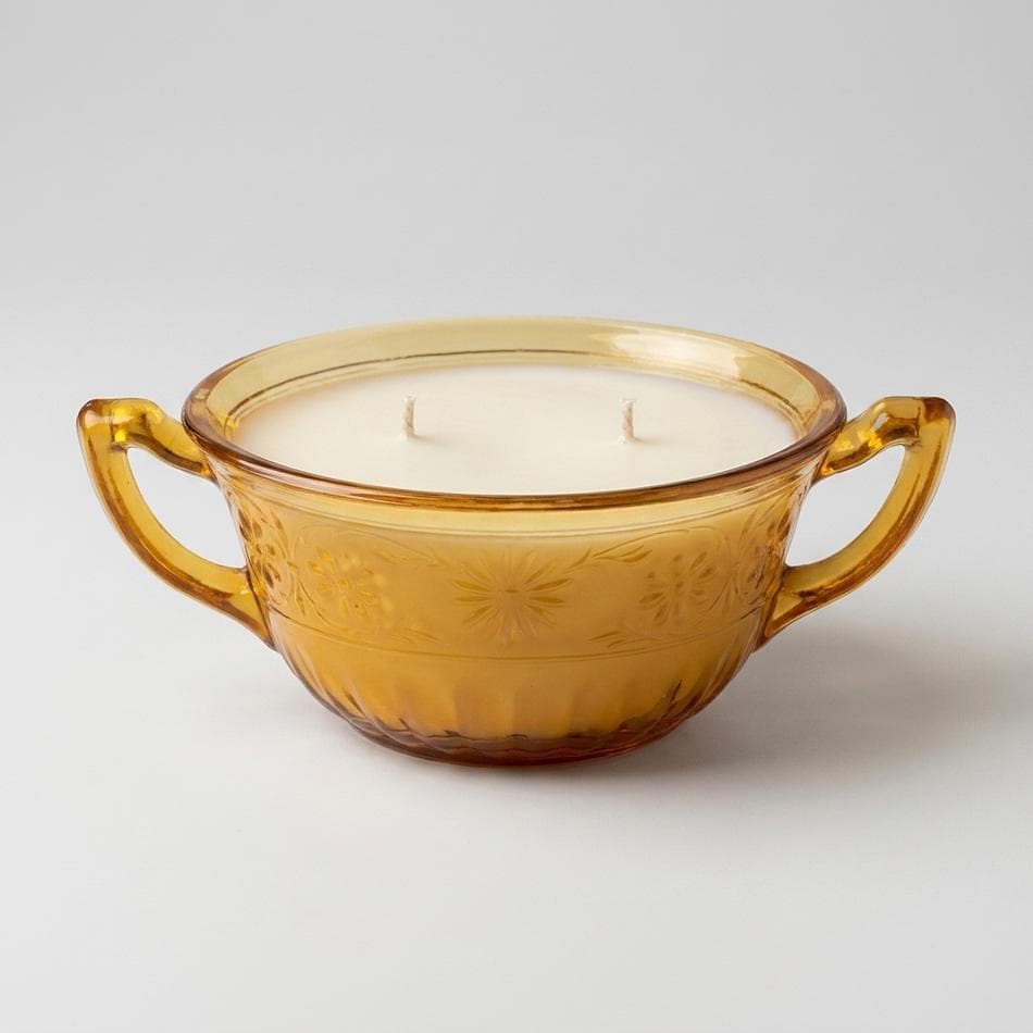 Vintage Glass Bowl Soy Candle, Indiana Glass Daisy Amber, Mango Coconut Milk, Double Wick, 7.4 oz