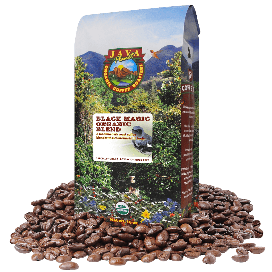 Java Planet Black Magic Organic Blend – Medium-Dark Roast, Indonesian & Latin American Beans, Low Acid, Whole Bean, 1 lb