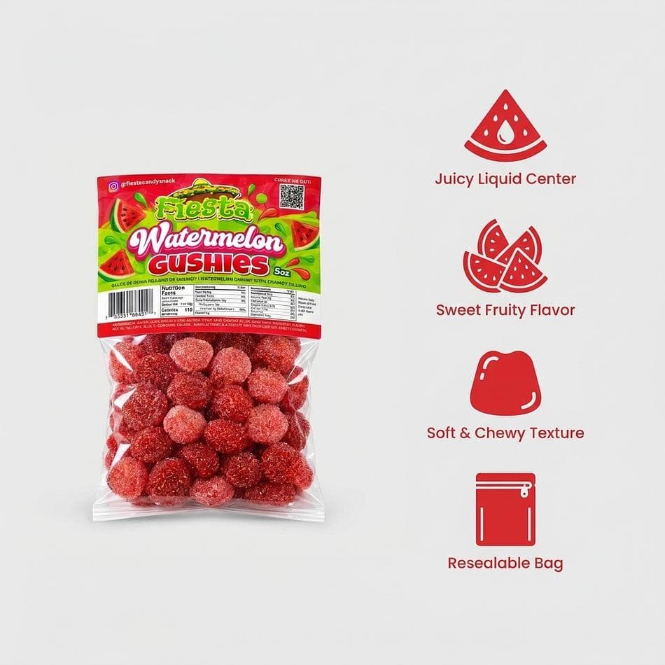 Watermelon Gushers Candy, Juicy Liquid Center, Sweet Fruity Snack, Resealable Bag (Size Needed)