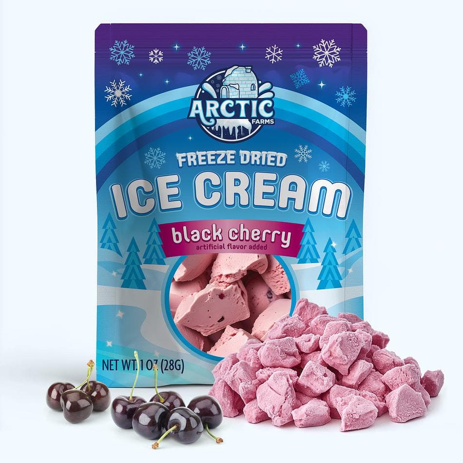 Freeze-Dried Ice Cream Bits, Black Cherry, No-Melt Crunchy Snack, Shelf-Stable, Resealable Bag (1 oz)
