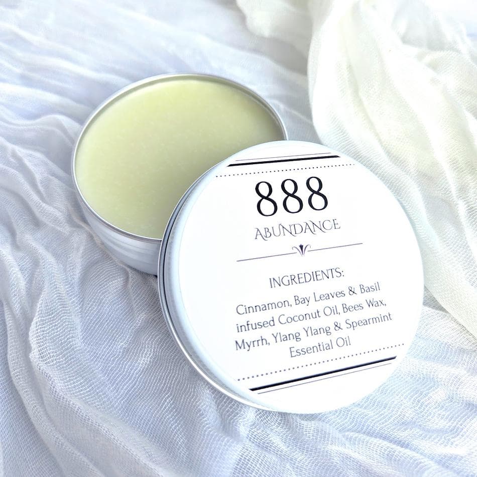 Angel Number 888 ~ Abundance Balm Infused with Cinnamon, Bay Leaf & Basil, scented with Spearmint