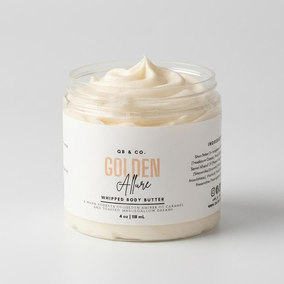 4 oz. Whipped Body Creme (Shea Butter & Sweet Almond Oil, Deep Moisture Glow, Golden Caramel Vanilla Scent)