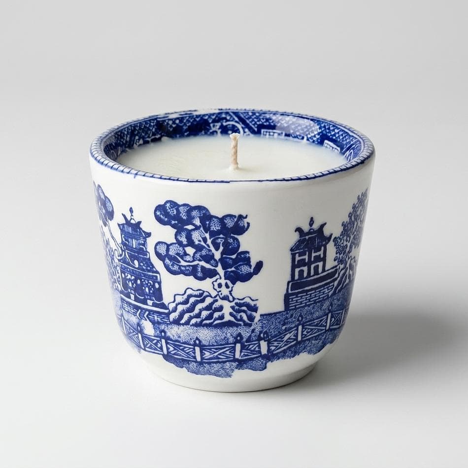 Vintage Blue Willow Teacup Soy Candle, Sea Salt & Orchid, Clean-Burning Scented Candle, 3.09 oz (1 Cup)