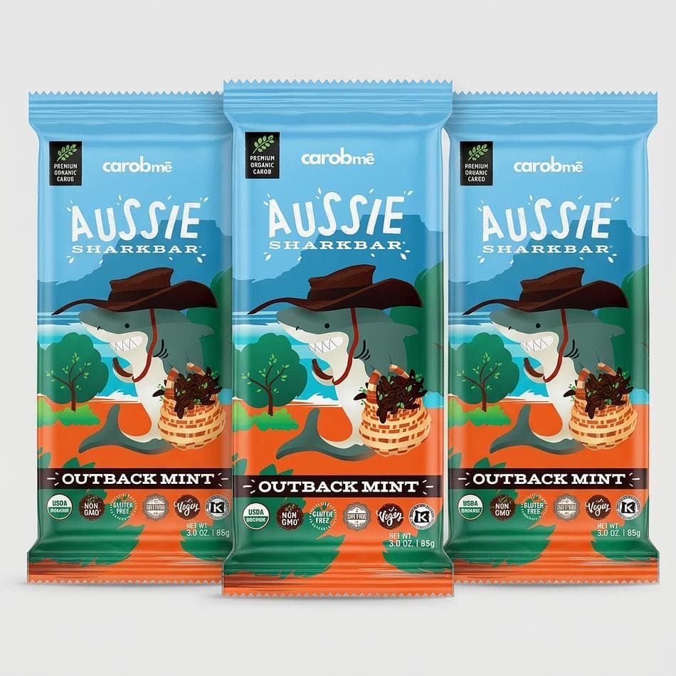 Organic Carob Bar, Australian Carob & Peppermint, Caffeine-Free Chocolate Alternative, Vegan, 3-Pack
