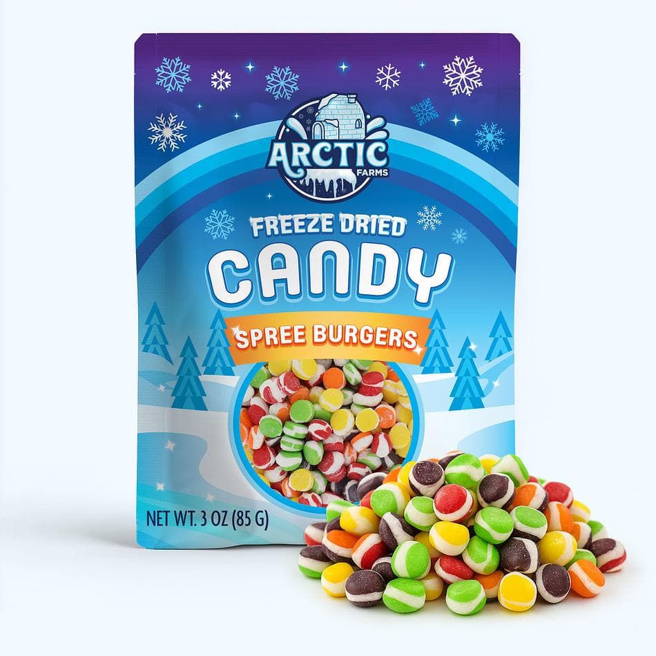 Freeze-Dried Spree Burgers, Crisp, Tangy, Ultra-Fruity Candy Bites, Pack of 3 Resealable Bags (3 oz each)
