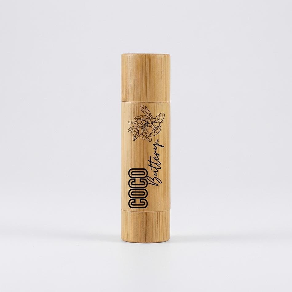 Lip Butter Balm, Shea & Cocoa Butter, Peppermint + Vanilla, Deep Hydration, Bamboo Tube, 0.15 oz