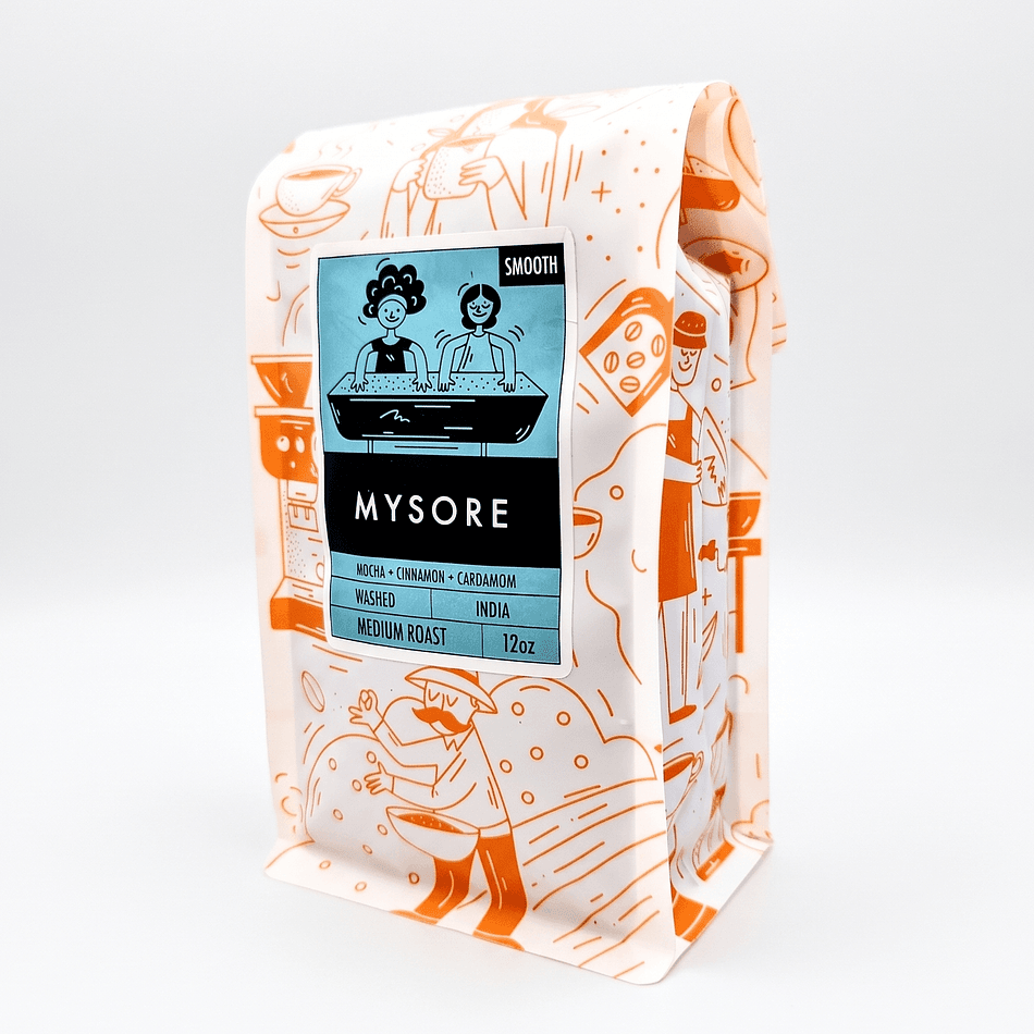 Mysore Single-Origin Indian Coffee Beans, Washed Medium Roast, Mocha Cinnamon Cardamom Notes, 12 oz (340g), Whole Bean or Ground