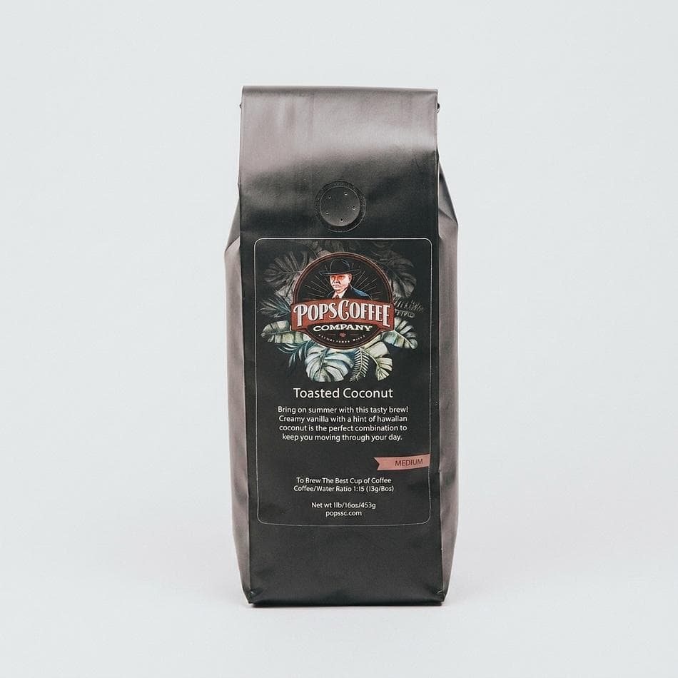 Toasted Coconut Flavored Coffee, Vanilla & Coconut, Smooth Medium Roast, 1 lb Bag, Whole Bean or Ground (Regular/Decaf)