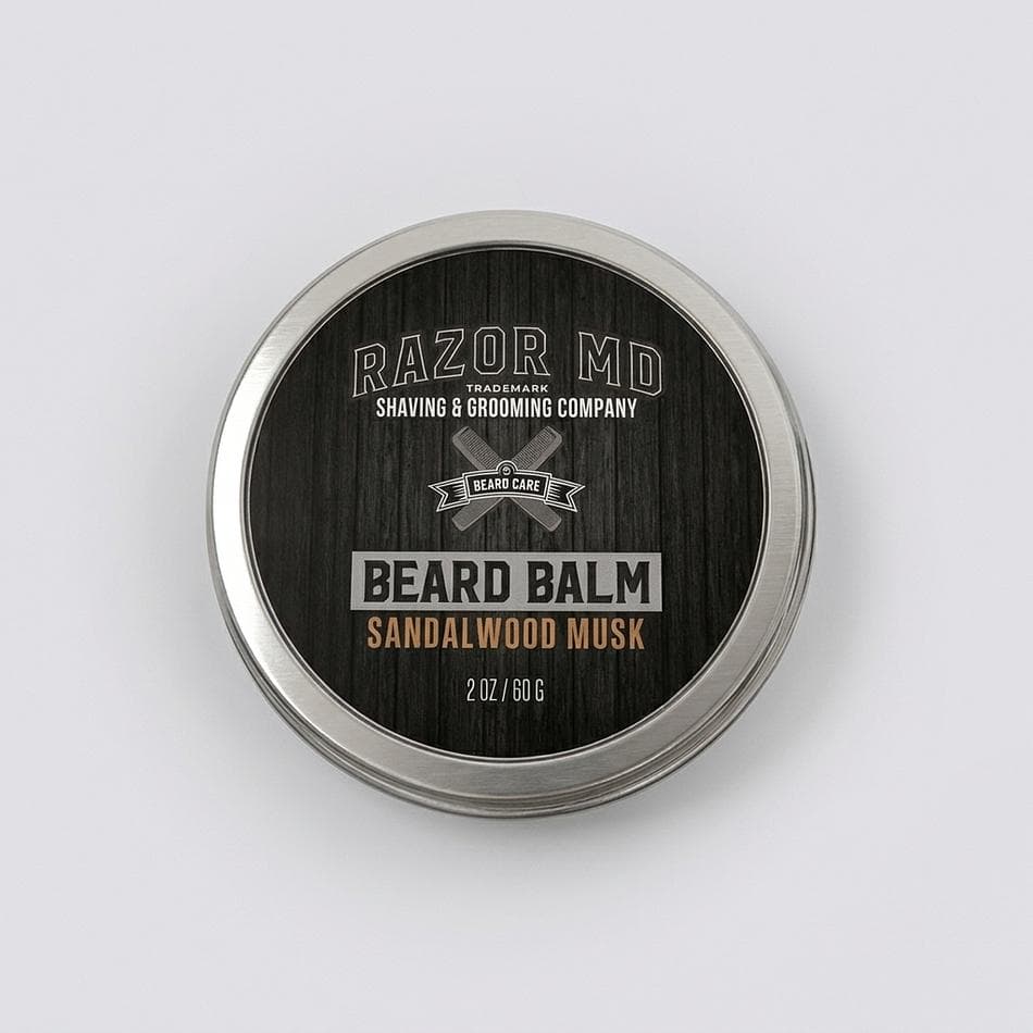 Beard Balm, Shea Butter & Beeswax, Sandalwood Musk Scent, Non-Greasy Medium Hold, 2 oz Tin