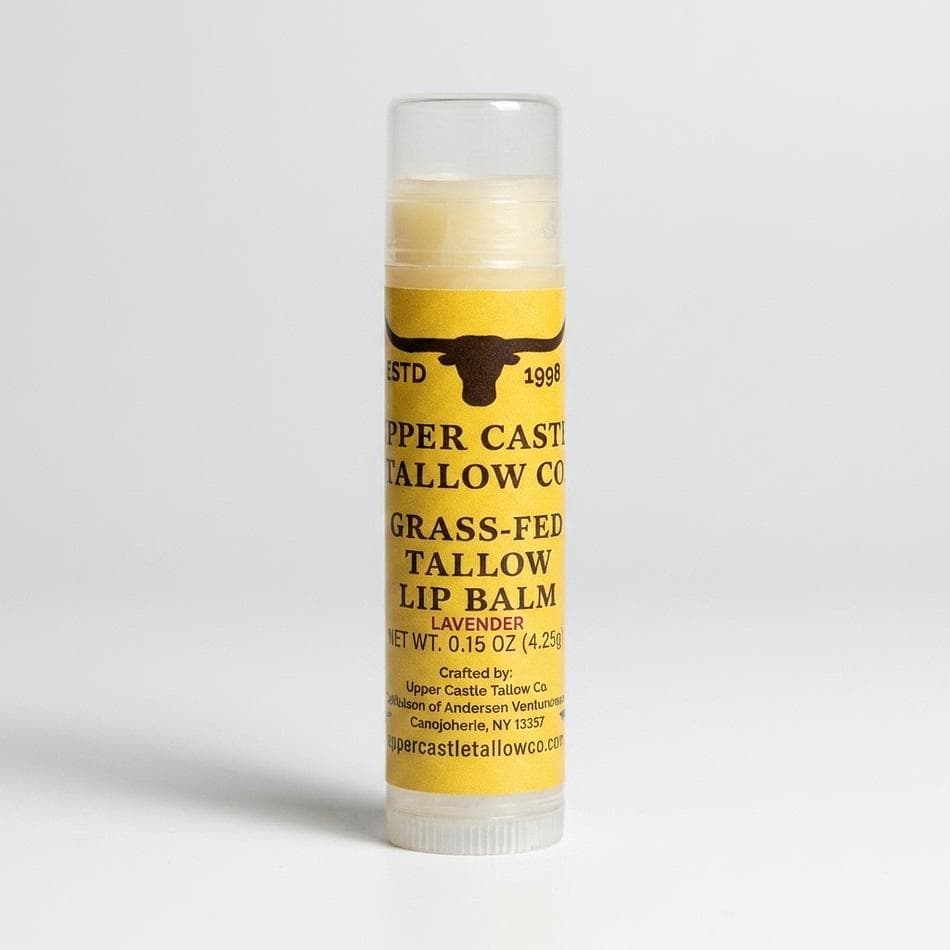 Tallow Lip Balm Stick, Grass-Fed Beef Tallow & Beeswax, Lavender, Deep Hydration for Chapped Lips, 1-Pack