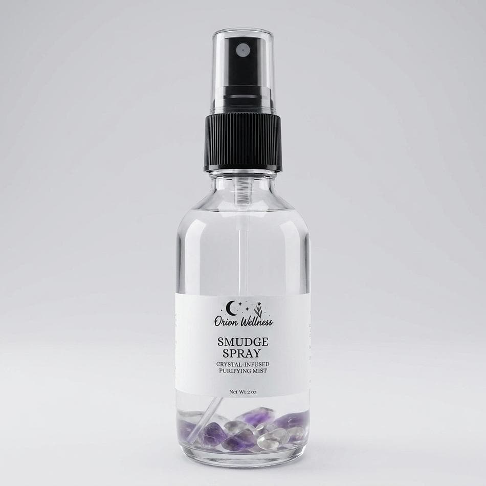Crystal-Infused Smudge Spray, Sage + Palo Santo + Lavender, Smoke-Free Energy Cleanse, Amethyst & Clear Quartz, 1 Bottle