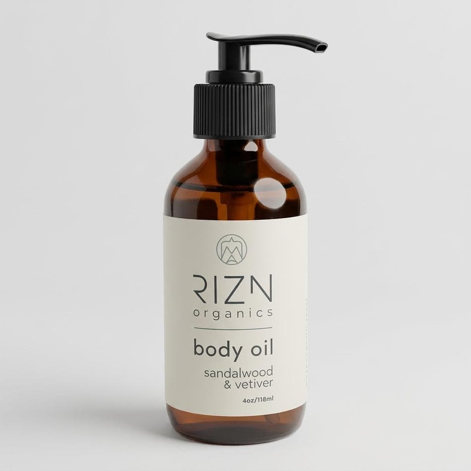 Organic Body Oil, Castor + Jojoba + Argan + Coconut, Deep Hydration & Barrier Support, Sandalwood Vetiver Scent, 1 Bottle