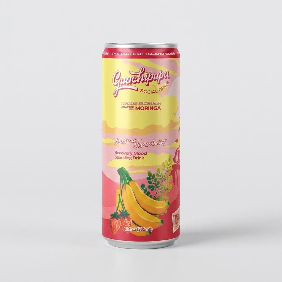 Moringa Fruit Soda, Strawberry & Banana, Low Sugar Refreshing Recovery Drink, 12-Can Case