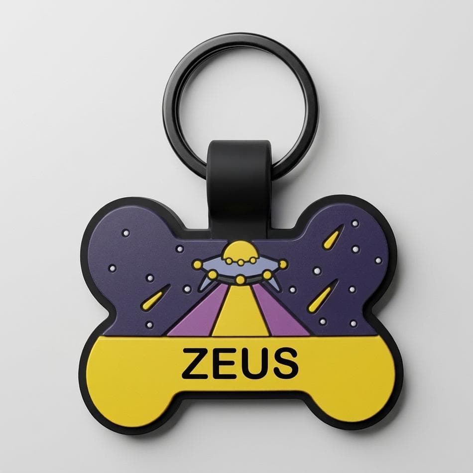 Silicone QR Code Pet ID Tag, Space Ship Design, Lost Dog Recovery Alerts, Waterproof & Dustproof, Bone Shape, 1 Tag