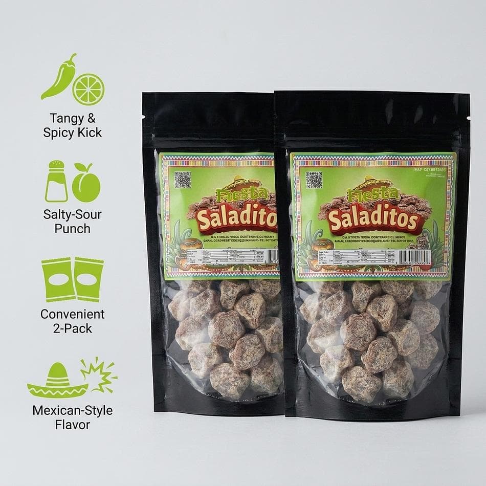 Salted Plum Snack, Chile-Coated Dried Plums, Tangy Spicy Salty Candy, 2-Pack