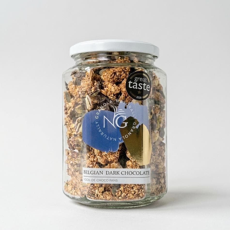 Dark Chocolate Granola, Belgian Dark Chocolate, Oats & Mixed Nuts, Chunky Handmade Clusters, 300g Jar