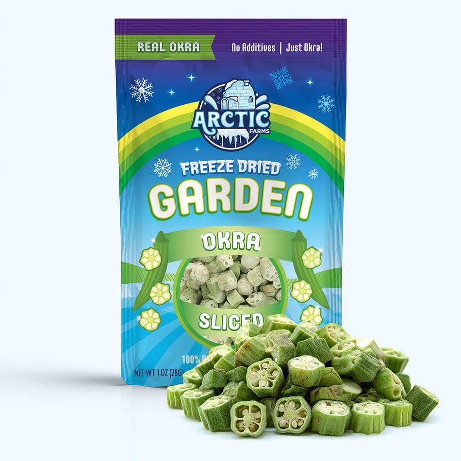 Freeze-Dried Sliced Okra, Bite-Size Crunchy Veggie Snack, Large Resealable Bag (1 oz)