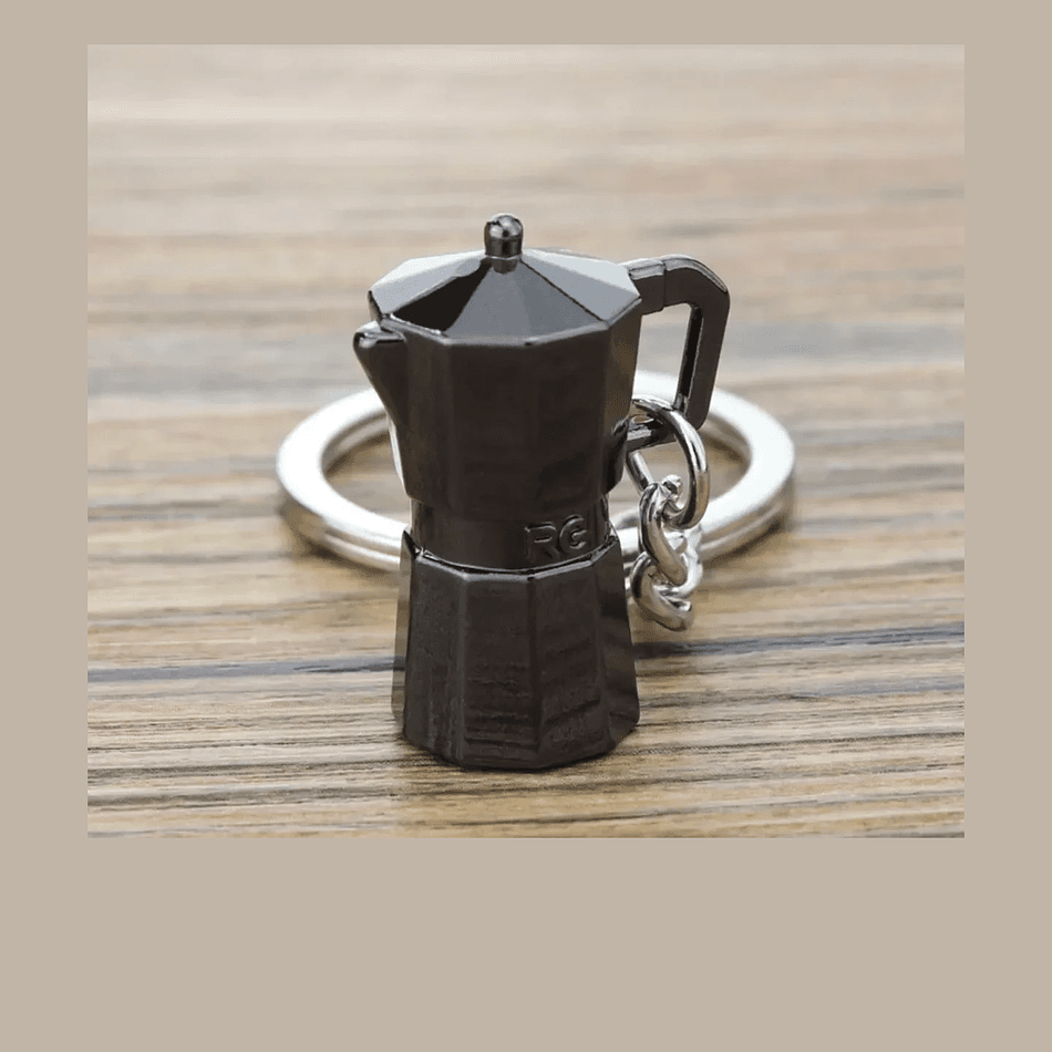 Moka Pot Keychain, Black Metal Coffee Charm, Coffee Lover Gift, 1-Pack