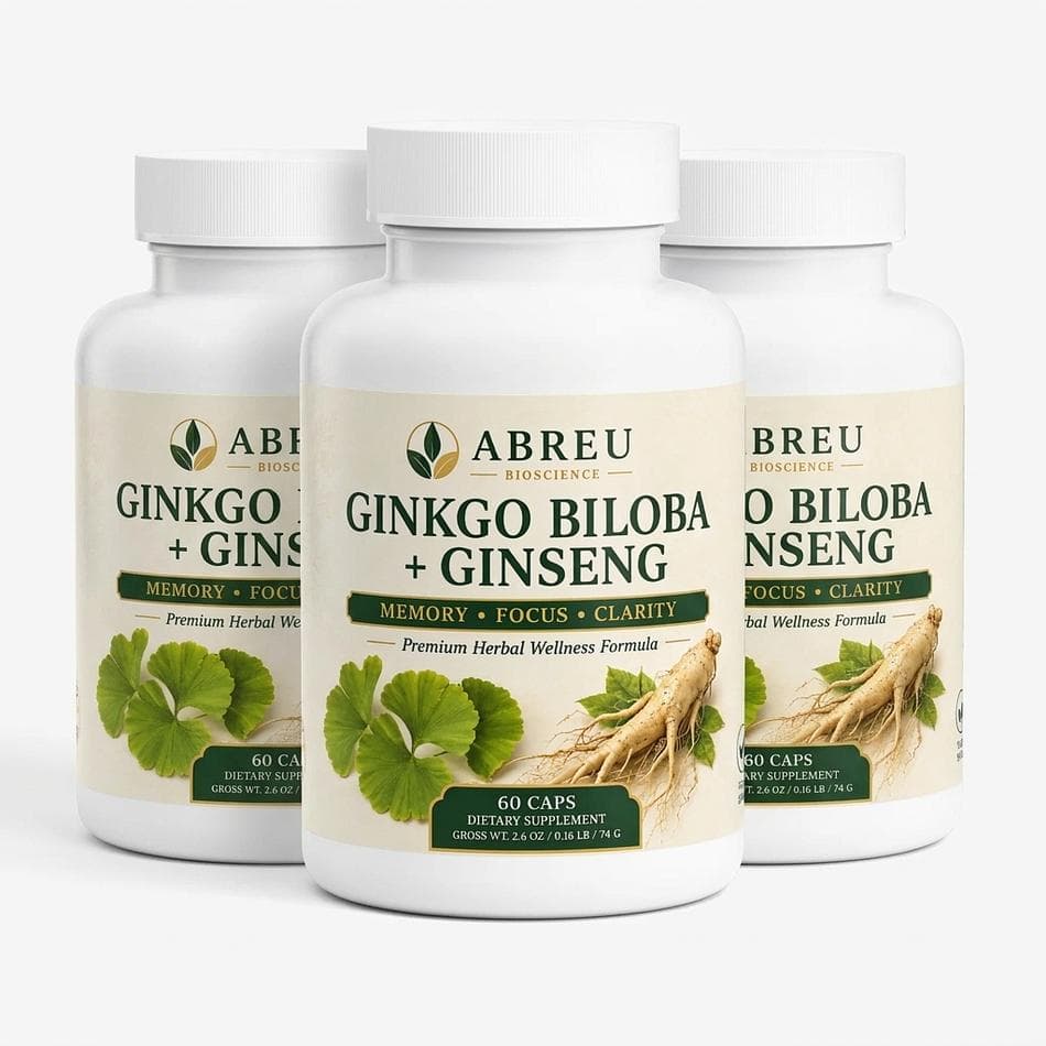 Ginkgo Biloba + Red Asian Ginseng Capsules, Focus & Mental Clarity, 24% Flavones & 7% Ginsenosides, 60 Count