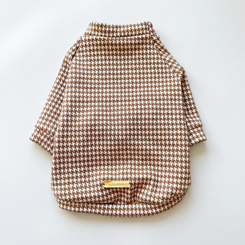 Dog Raglan Sweater, Cotton-Poly-Spandex Houndstooth, Warm Layering Top, Long Sleeve, Sizes XXS-XXL