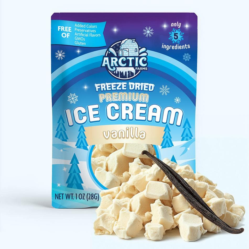 Freeze-Dried Vanilla Ice Cream Bites, Cream & Egg Yolks, Clean-Label Snack, No Melt, Pack of 3 Resealable Bags (1 oz each)