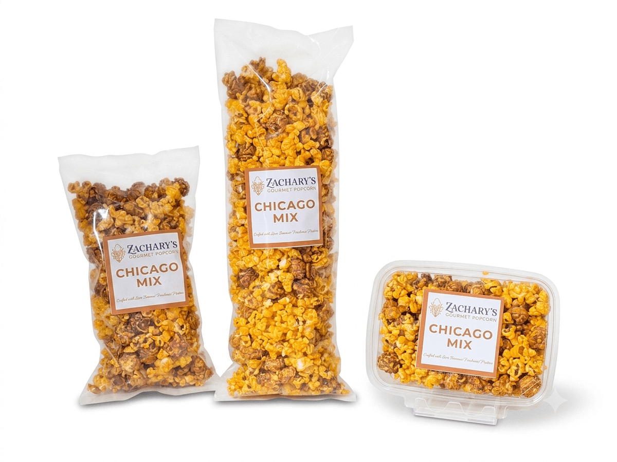 Chicago Mix Gourmet Popcorn – Cheddar & Caramel  Bundle- 3 Sizes One Flavor