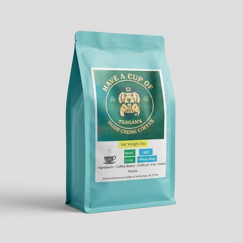 Irish Cream Flavored Coffee + Matching Mug Bundle, Sweet Cream & Vanilla, Light Roast, 8 oz Bag, Whole Bean or Ground