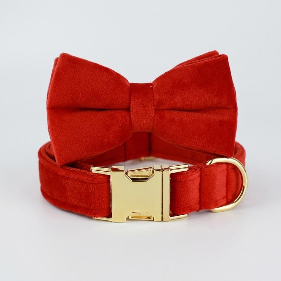 Velvet Dog Harness Set, Red Velvet & Cotton Lining, Personalized Engraved Buckle, Collar/Harness/Leash Options, XS–XL