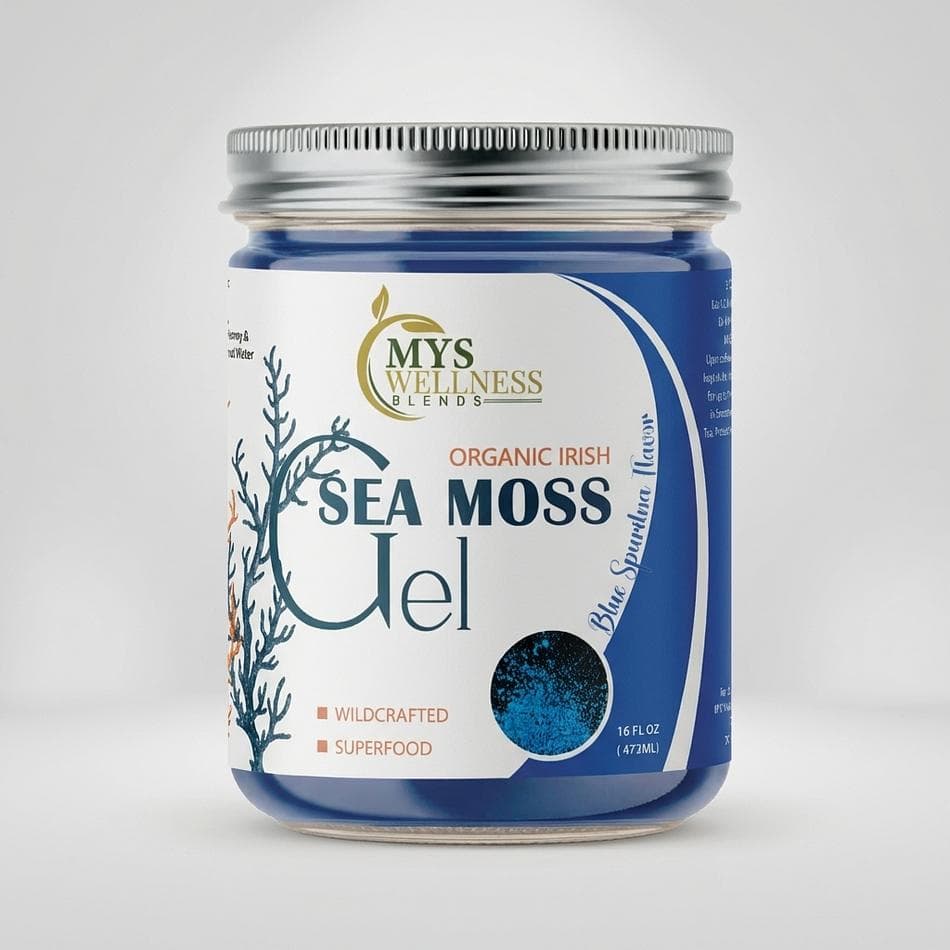 Sea Moss Gel, Wildcrafted St. Lucia Sea Moss & Blue Spirulina, Mineral-Rich Superfood Blend, 16 oz Jar