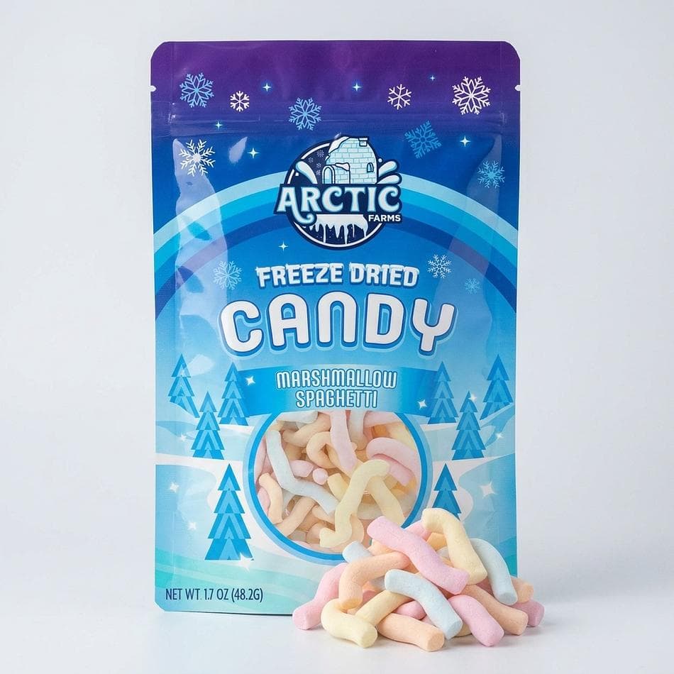 Freeze-Dried Marshmallow Rope Candy, Colorful Marshmallow Strands, Crunchy Melt-in-Your-Mouth Snack, 1.7 oz Bag