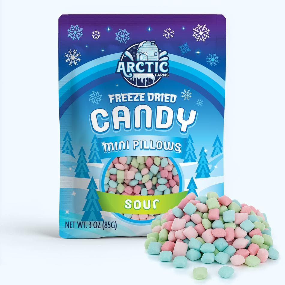 Freeze-Dried Mini Pillows, Sour, Light, Airy, Ultra-Fruity Candy Bites, Pack of 3 Resealable Bags (3 oz each)