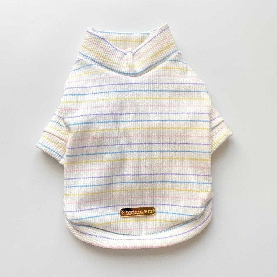 Dog Turtleneck Shirt, Pastel Striped Cotton Rib Knit, Soft Stretch Comfort, 2XS–XXL, 95% Cotton 5% Spandex