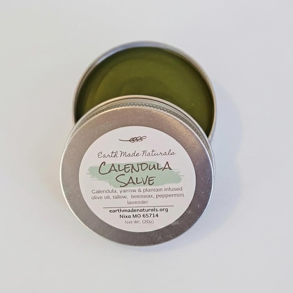 Herbal Calendula Salve, Calendula-Infused Olive Oil, Yarrow & Plantain, Skin Soothing Balm, Tin