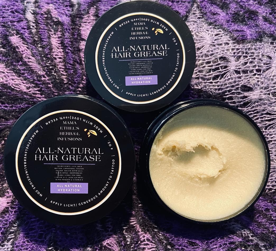 All-Natural Hair Grease, Shea Butter & Castor Oil, Moisture-Sealing Scalp & Ends Balm, 4 oz Jar
