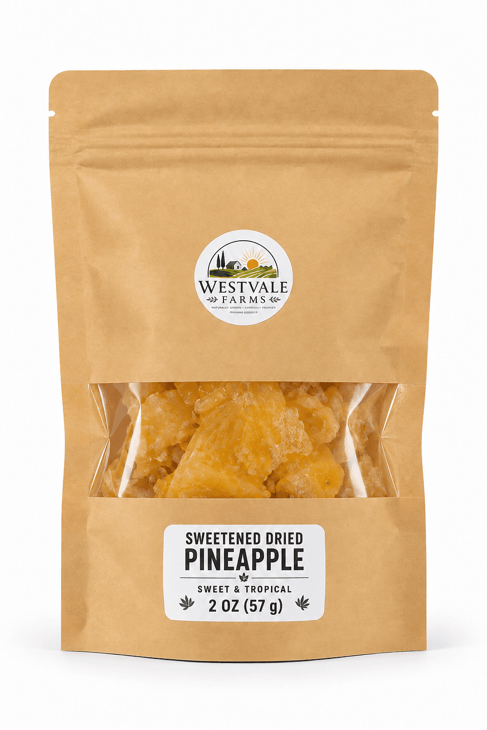 Sweetened Dried Pineapple Chunks, Pineapple & Sugar, Sweet-Tangy Chewy Snack, Sri Lanka, Resealable Bag 2 oz