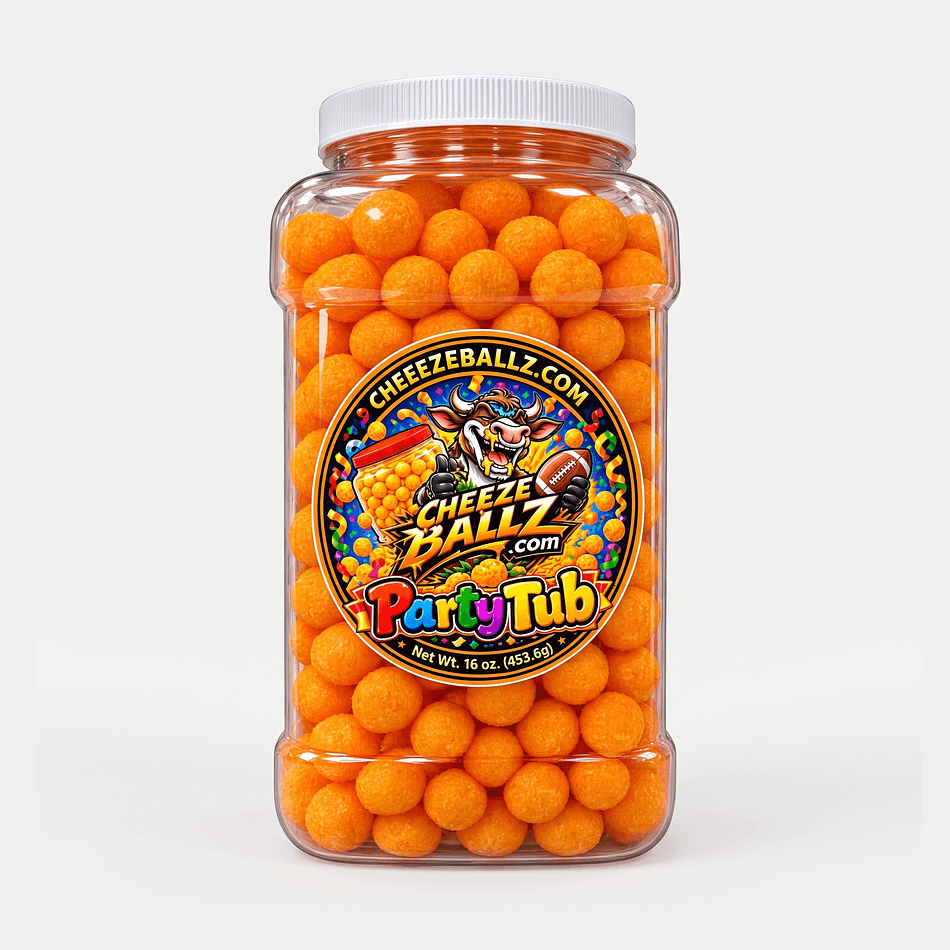 Cheese Balls Party Tub, Nacho Cheese Seasoning, Crunchy Snack, 16 oz Resealable Tub (Choose Flavor)