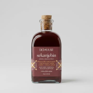 Persian Sekanjebin Herbal Syrup, Chicory Root & Raw Honey, Tangy Refreshing Drink Mixer, Small-Batch Bottle