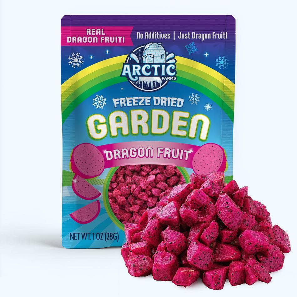 Freeze-Dried Organic Dragon Fruit Cubes, Soft, Tropical, Bite-Size Exotic Crunch, Pack of 3 Resealable Bags (1 oz each)