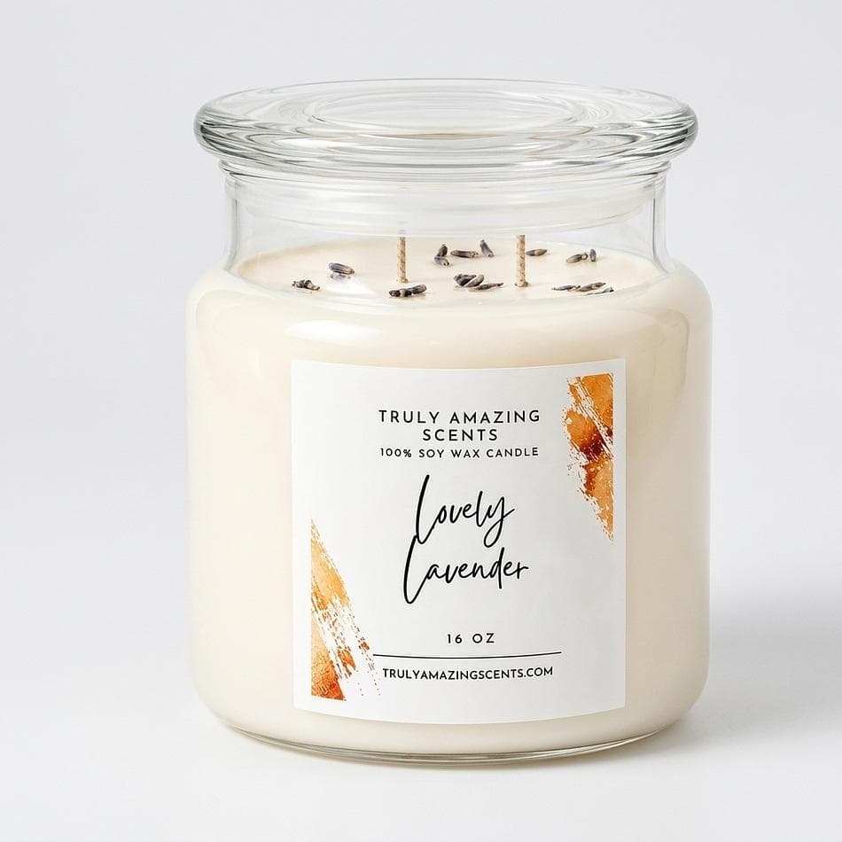 Lavender Soy Candle, Bergamot & Eucalyptus, Calming Room-Filling Scent, 16 oz Jar, 60–70 Hour Burn