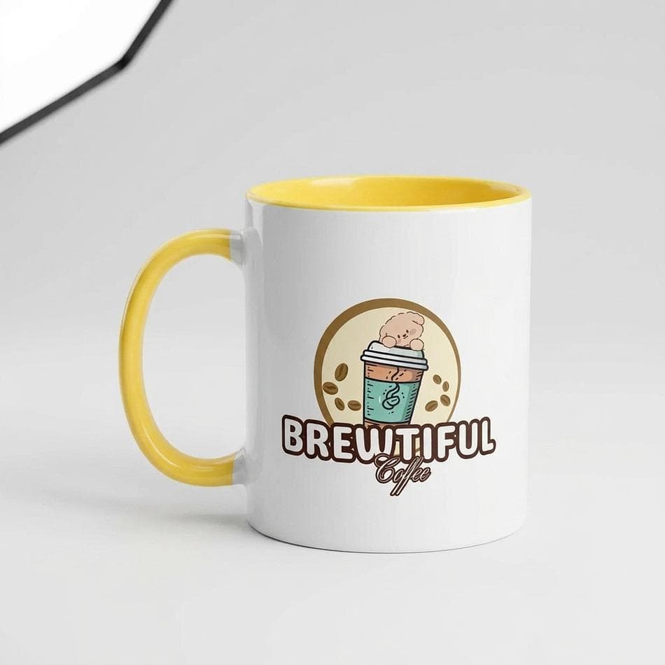 Two-Tone Ceramic Coffee Mug, Colored Rim & Inside, Dishwasher/Microwave Safe, 11 oz or 15 oz