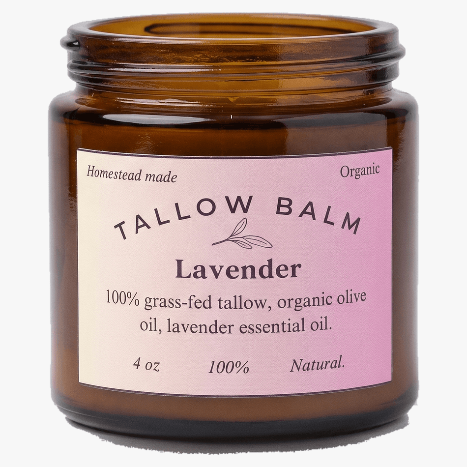 Tallow Skin Balm, Grass-Finished Beef Tallow & Olive Oil, Lavender Essential Oil, Eczema & Sensitive Skin Moisturizer, 4 oz Jar