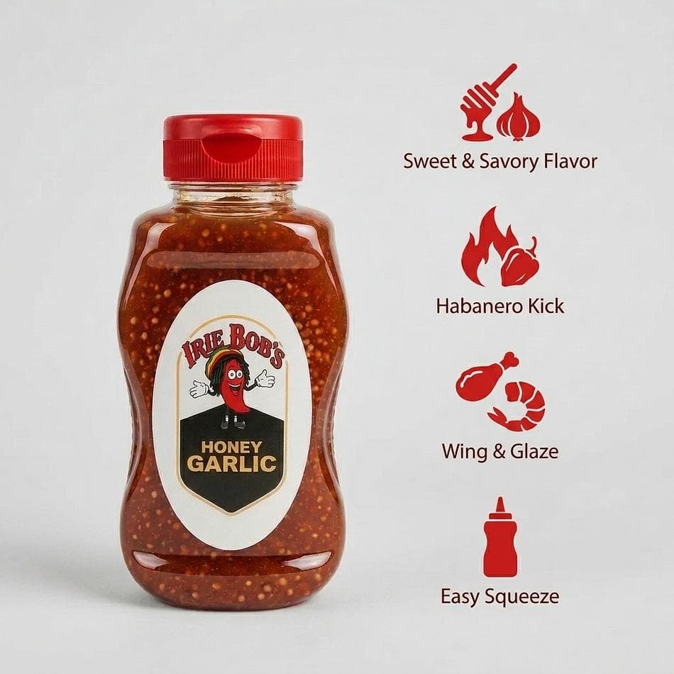 Spicy Honey Garlic Sauce, Honey & Roasted Garlic with Habanero Kick, Sweet Heat Wing Glaze, 12 oz Squeeze Bottle
