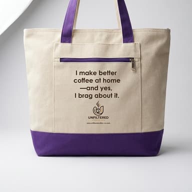 Canvas Tote Bag, 100% Cotton, Zipper Top & Front Zip Pocket, 19L Everyday Carry, One Size