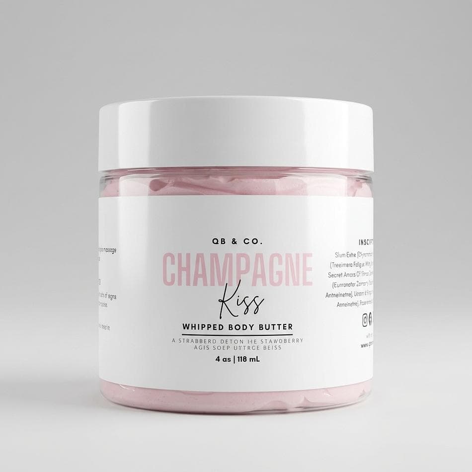 Whipped Body Butter, Shea & Cocoa Butter, Long-Lasting Glow for Dry Skin, Champagne Kiss Scent, 2/4/8 oz