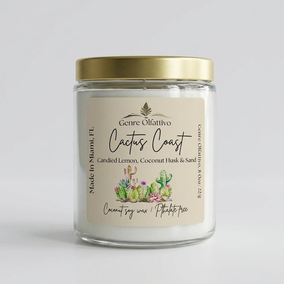 Cactus Coast, Coconut Soy Wax, Candied Lemon & Coconut, Sun-Warmed Coastal Scent, 8 oz Glass Jar
