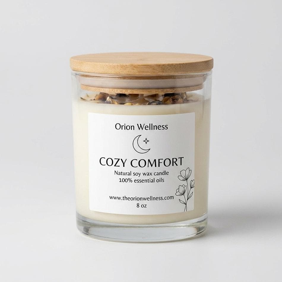 Soy Wax Candle, Vanilla + Clove + Sweet Orange Essential Oils, Cozy Warm Scent, 8 oz Jar, 40–45 Hr Burn