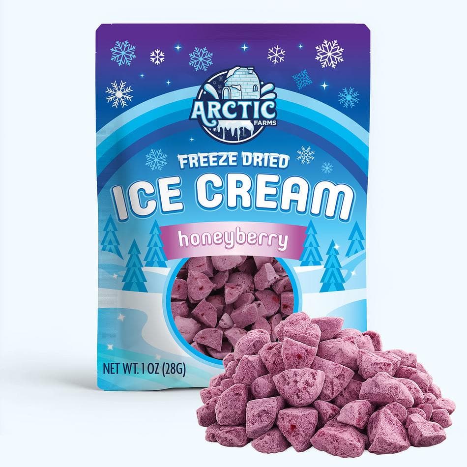 Freeze-Dried Ice Cream Bits, Honeyberry, No-Melt Crunchy Snack, Shelf-Stable, Pack of 3 Resealable Bags (1 oz each)