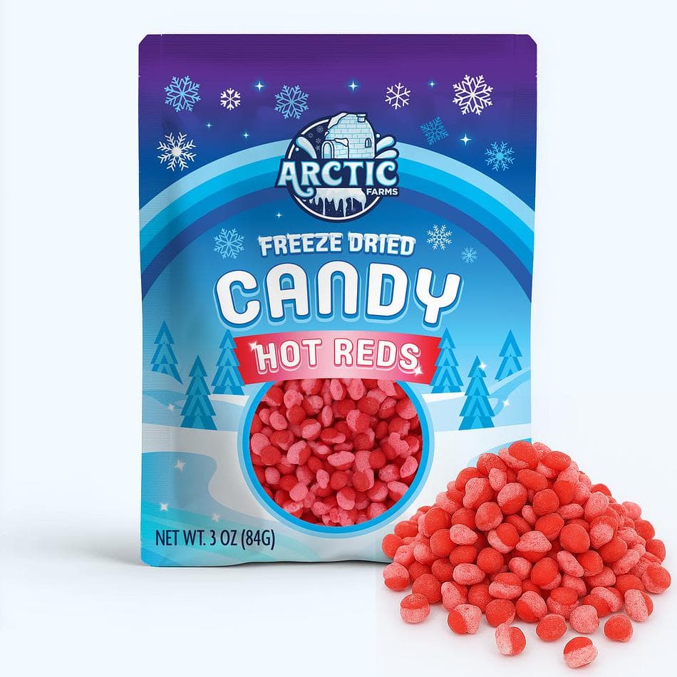 Freeze-Dried Hot Reds, Fiery, Sweet, Ultra-Crunchy Cinnamon Candy, Pack of 3 Resealable Bags (3 oz each)