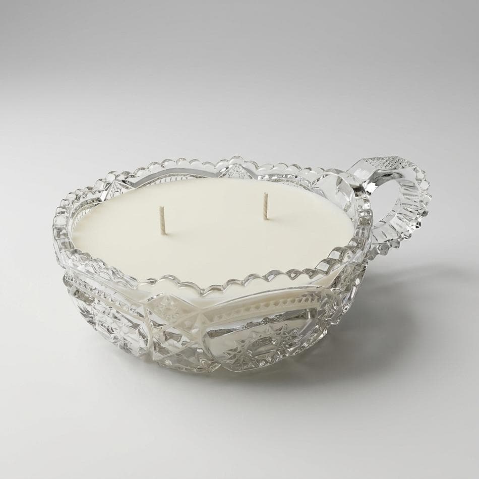 Antique Pressed Glass Soy Candle, Matcha & Bergamot, Repurposed EAPG Nappy Dish, 3.8 oz, Double Wick